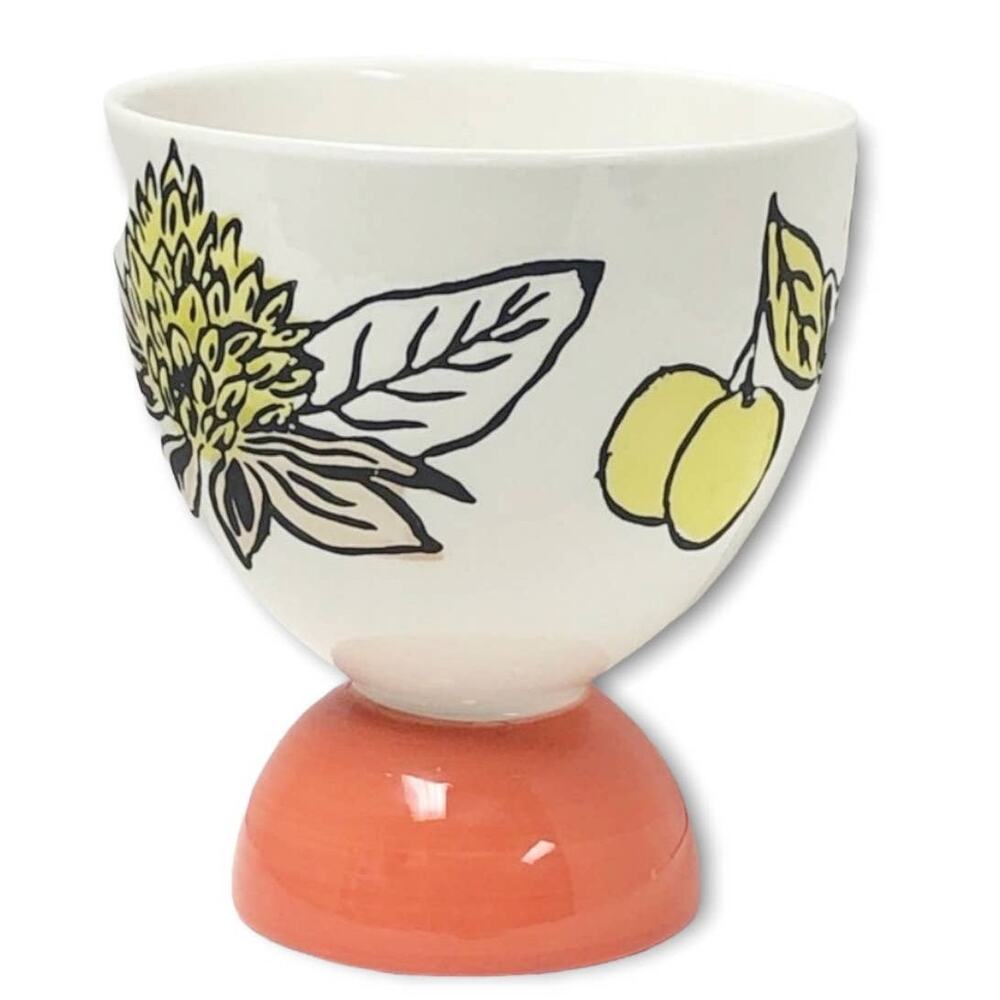 Opal House Tropical Orange White Floral Designed Pedestal Stoneware Planter